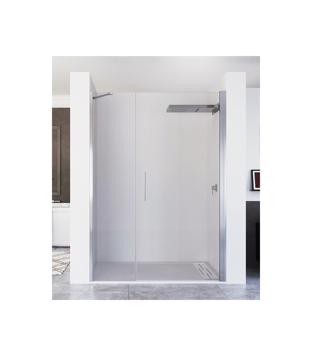 Mampara de ducha de esquina 80 x 80 cm con puerta abatible y pared fija  Novellini